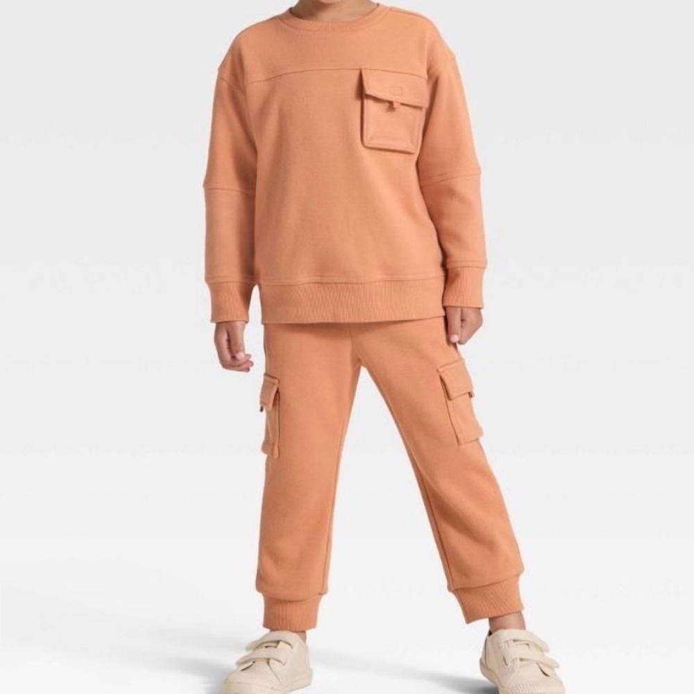 NWT‎ Cat & Jack Orange Cargo Sweatshirt and Joggers Set 5T